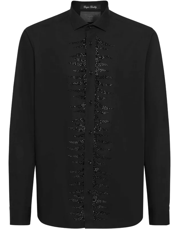 Shirt Cut Ls With Rhinestones And Logoed Button Placket