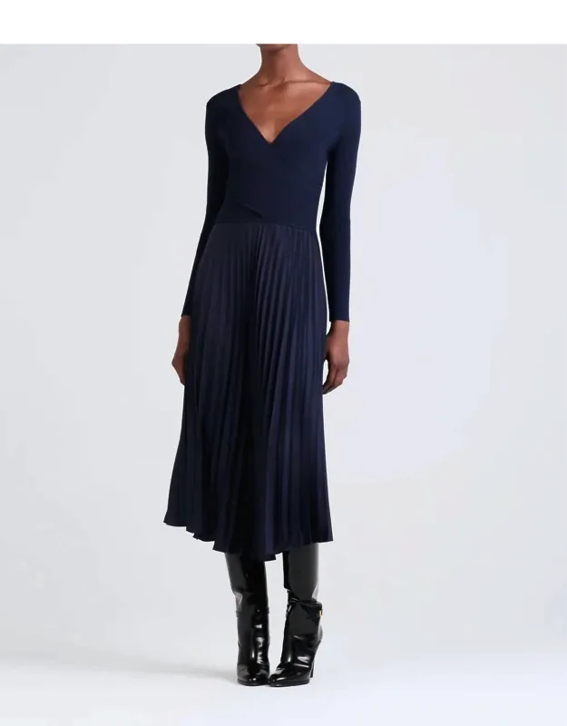 Wrap Pleated Sweater Dress