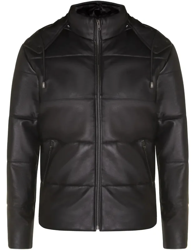 Hooded Leather Puffer Jacket