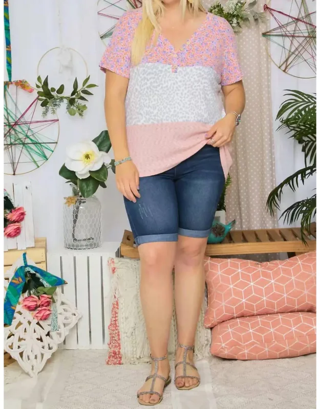 Floral And Leopard Color Block Top