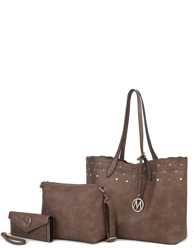Mariahna 3-piece Set - Shopper Tote Bag With Gold-tone Embellishments And Spacious Interior