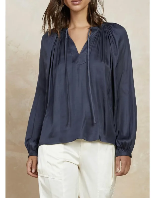Split Neck Long Sleeve Top