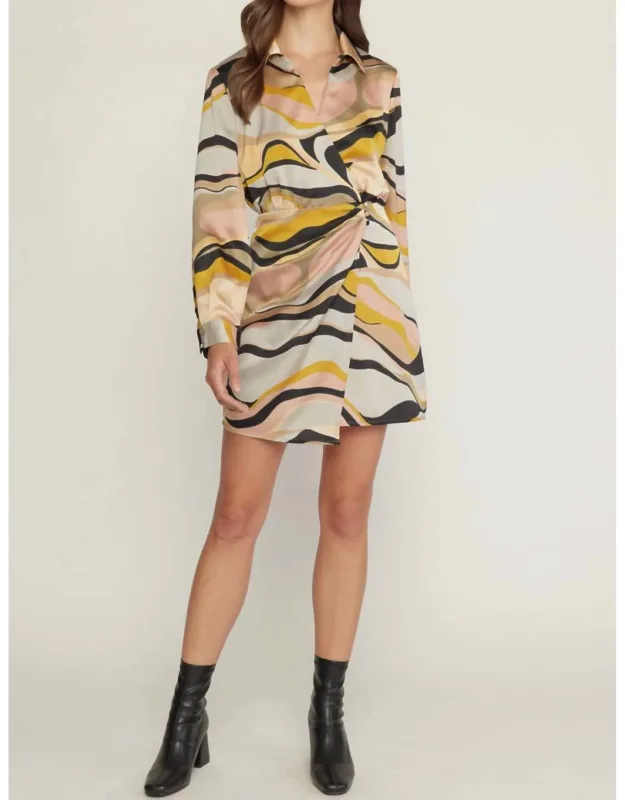 Swirl Print V-neck Wrap Mini Dress