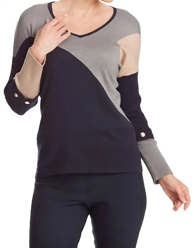 Color Block V-neck Sweater