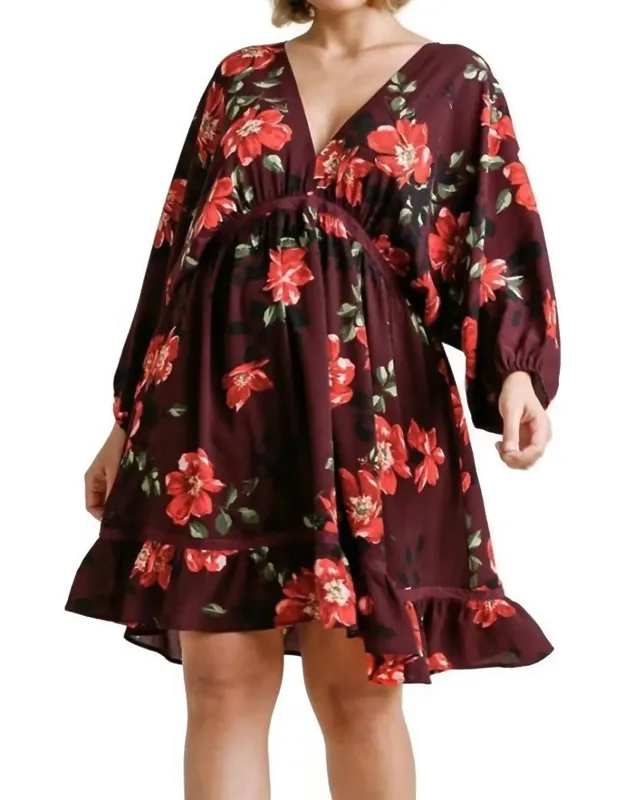 Floral Print Balloon Sleeve Dress
