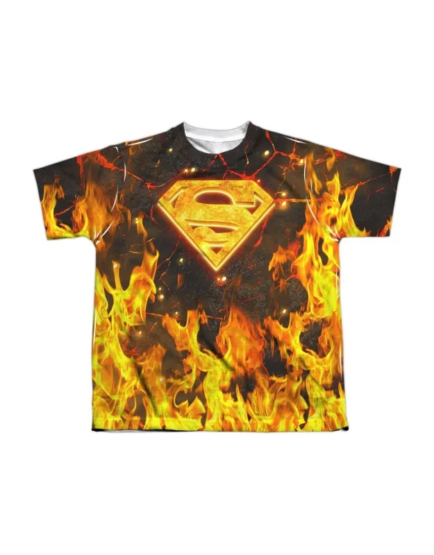 Superman Fire Logo Short Sleeve Poly Crew Tee - Stylish For Everyday Wear