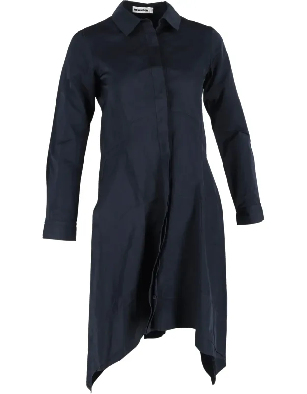Shirt Dress In Cotton With Classic Collar And High-low Hem