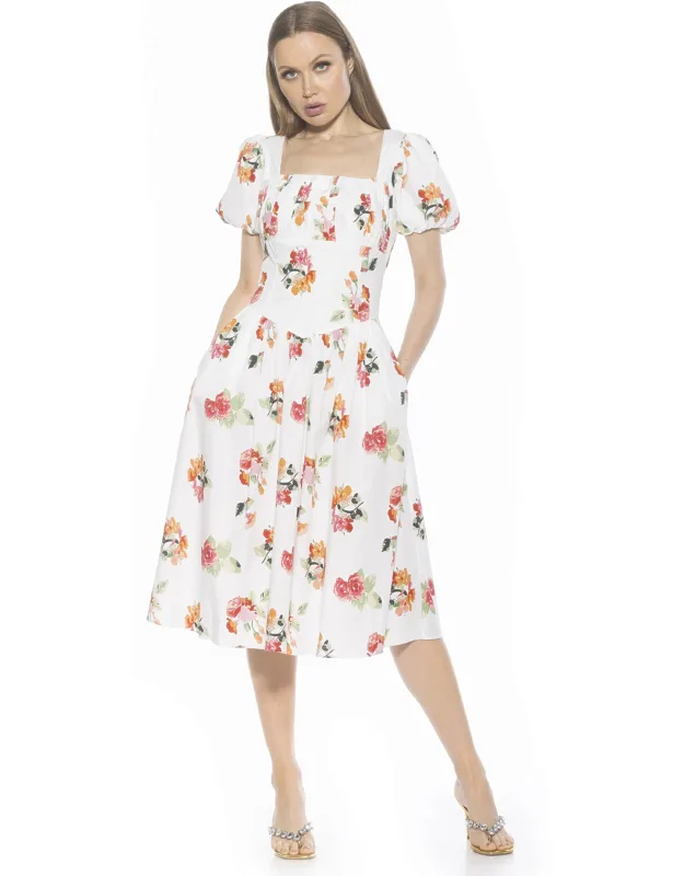 Jessi Dress With Portrait Neckline And Puff Sleeves