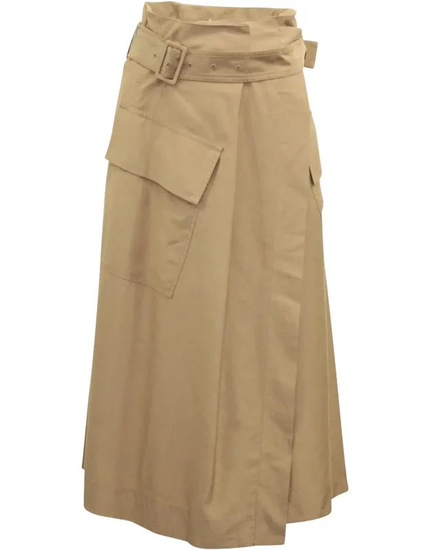 High Rise Belted Midi Skirt