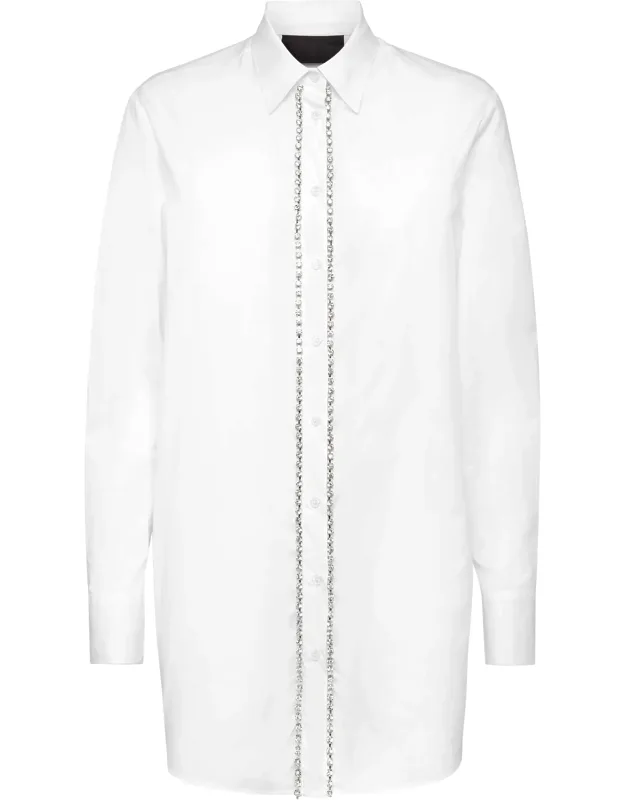 Shirt Dress With Rhinestones And Unique Touch