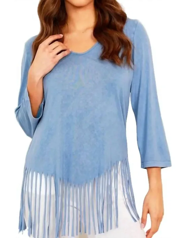 Stone Wash Cut Out Fringe Top