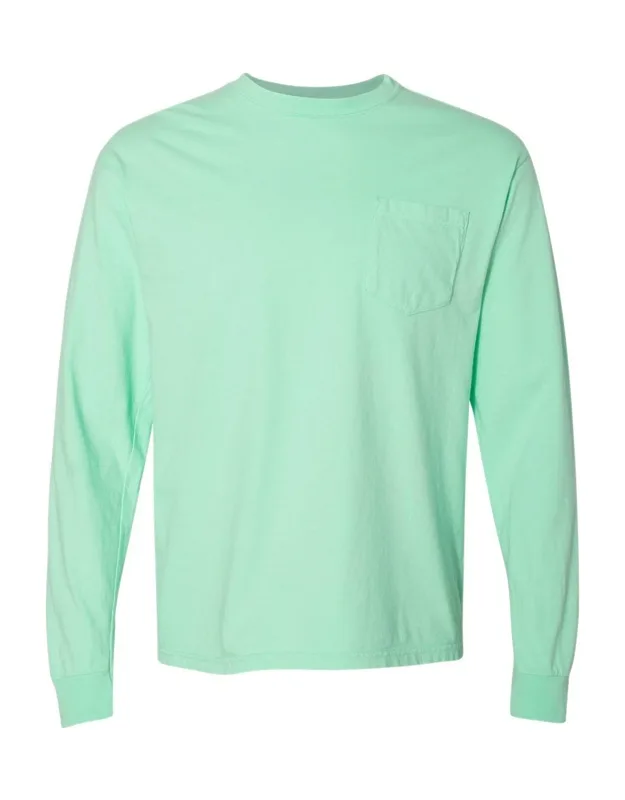 Garment-dyed Heavyweight Long Sleeve Pocket T-shirt With Relaxed Fit And Rib Cuffs