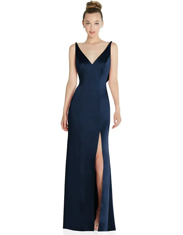 Draped Cowl-back Dress With Front Slit