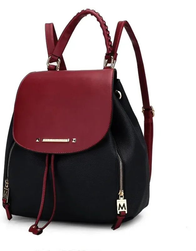 Kimberly Vegan Leather Fashion Backpack With Gold Tone Embellishments And Adjustable Strap