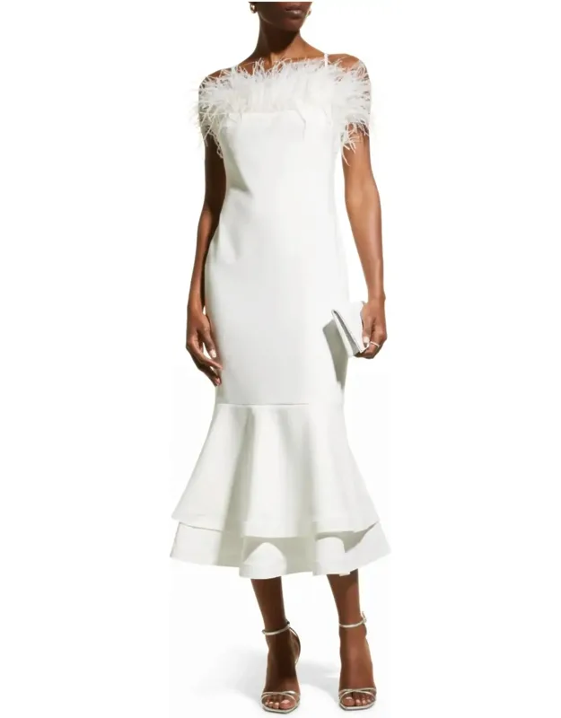 Feather Trumpet Midi Dress