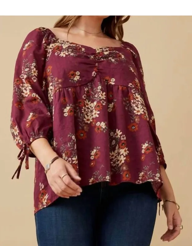 Mixed Floral Tie Sleeve Top