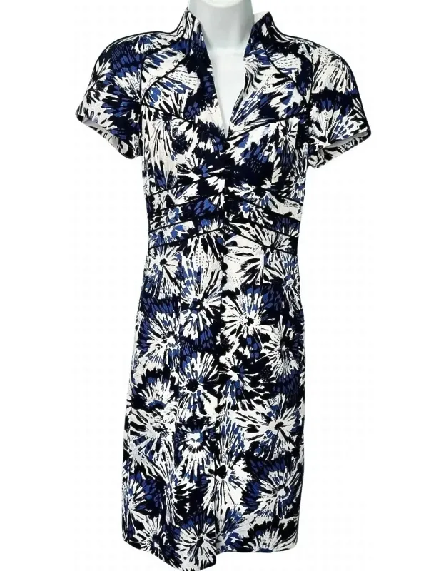 Button Front Mandarin Collar Sheath Dress
