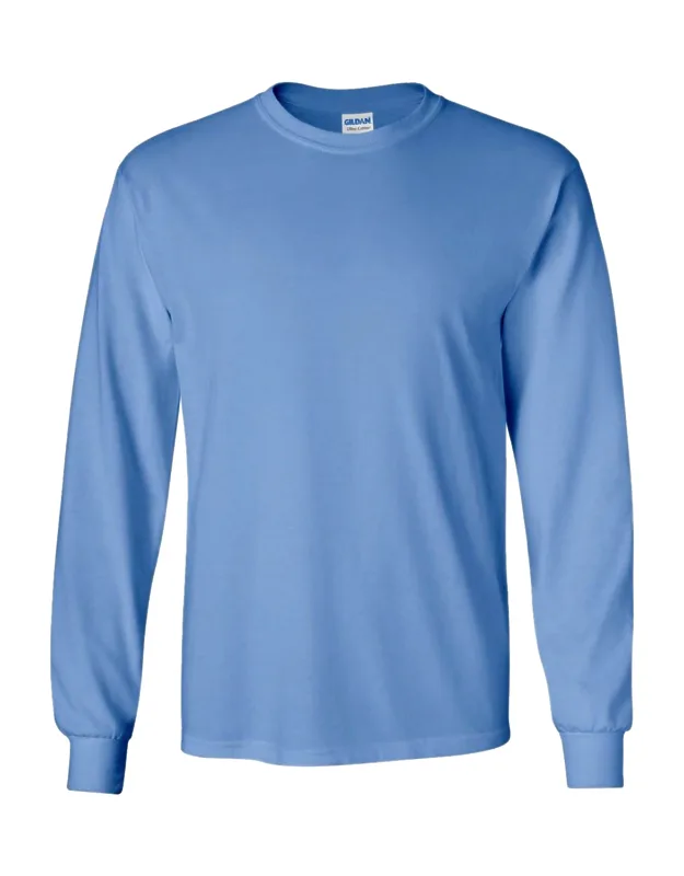 Gildan Plain Crew Neck Ultra Cotton Long Sleeve T-shirt With Seamless Collar And Double Needle Topstitched Neckline
