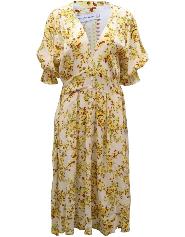 Rafa Floral-print Button-front Puff Sleeve Midi Dress