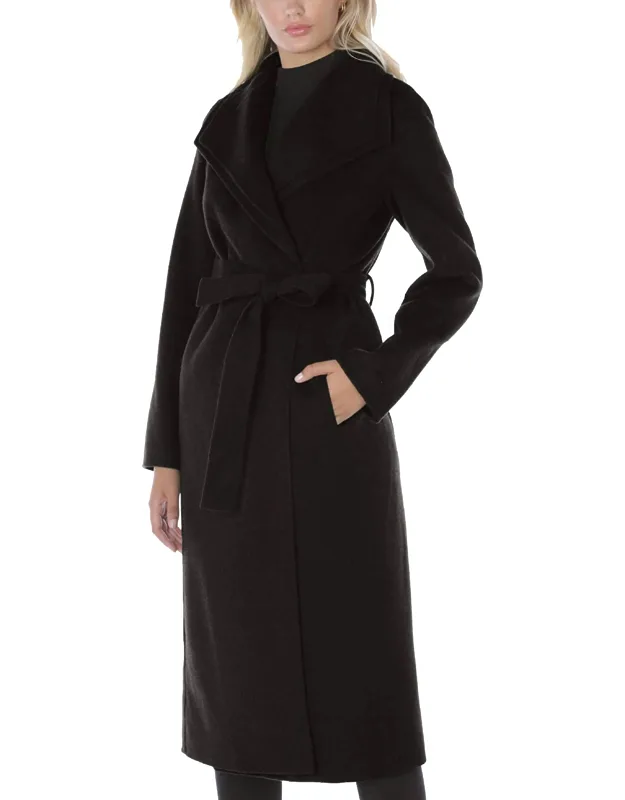 Double Layered Collar Belted Wool Long Coat