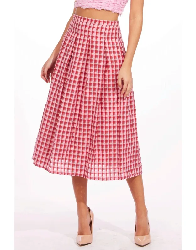 Textured Plaid Midi Skirt