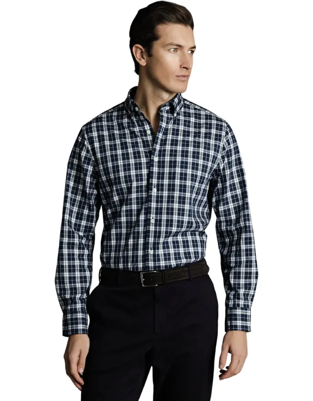 Slim Fit Button-down Collar Non-iron Stretch Poplin Check Shirt