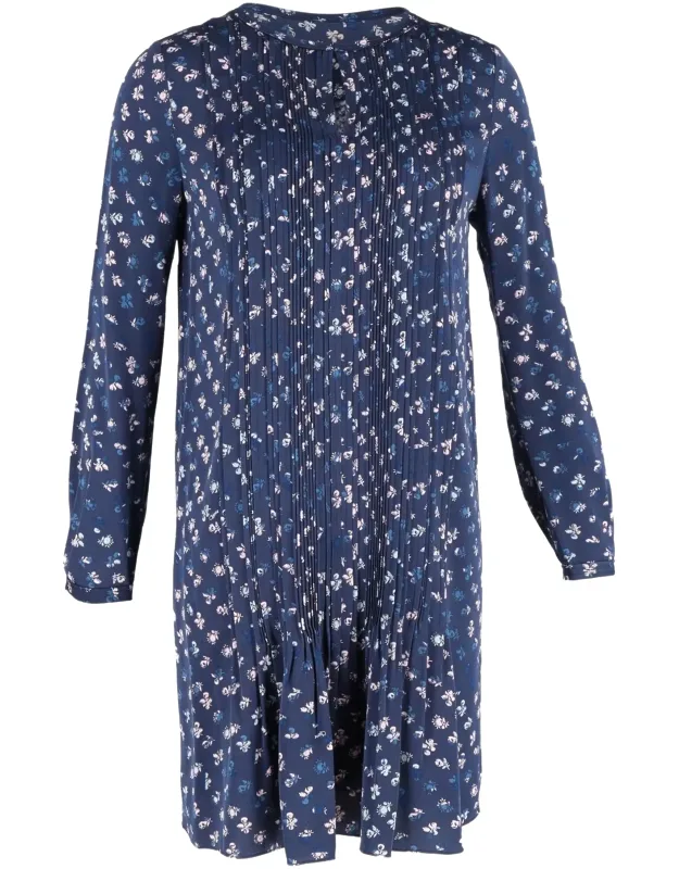 Printed Pleated Long-sleeve Dress