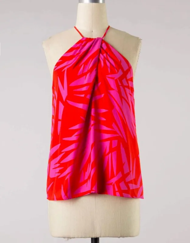 Leaf Print Halter Neck Tank