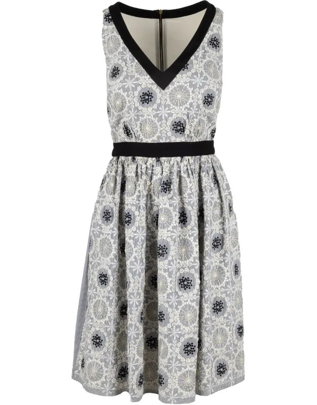 Embroidered Stripe Midi Dress