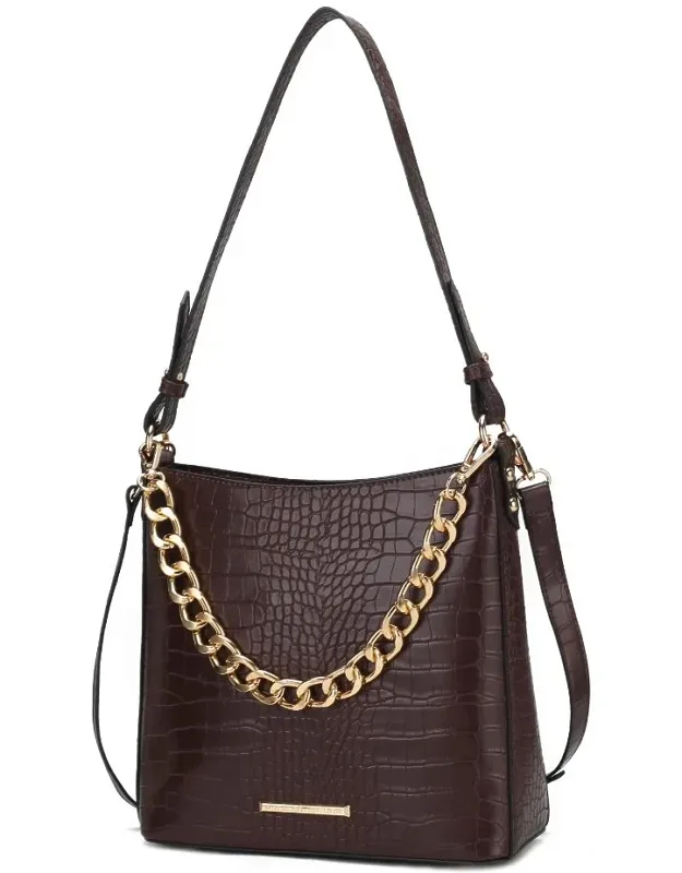 Bizzy Faux Crocodile-embossed Vegan Leather Shoulder Handbag