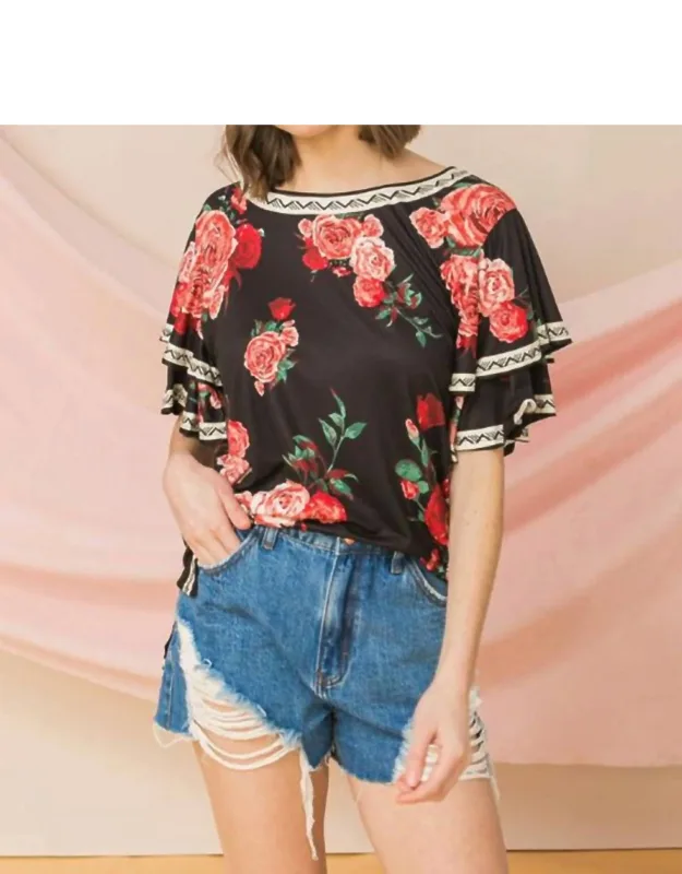 Tiered Ruffle Sleeve Floral Print Top