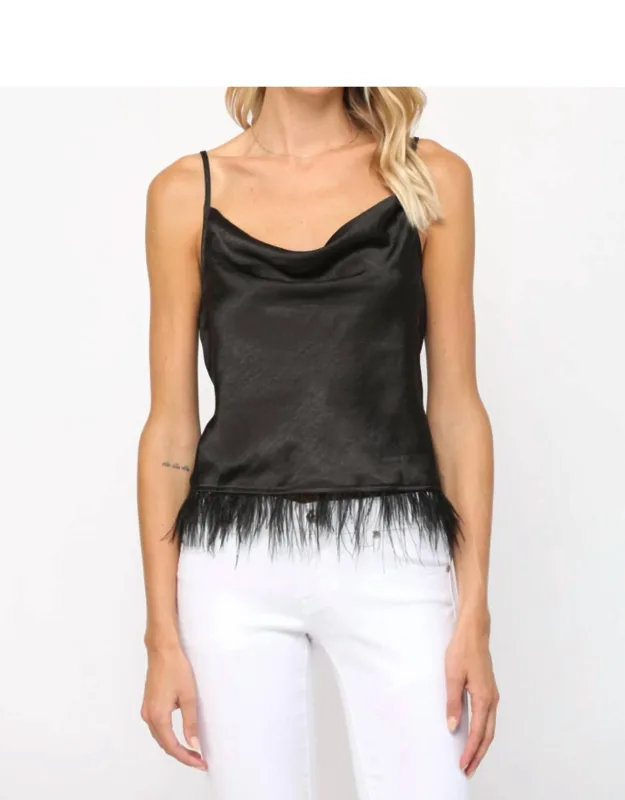 Feather Trimmed Cowl Neck Cami