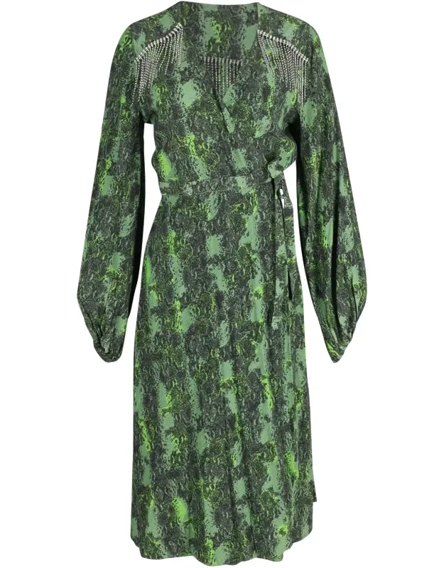 Kira Crystal-embellished Snake-print Wrap Dress