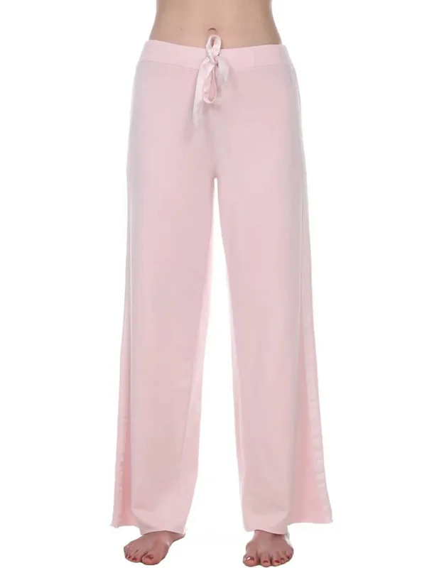 Kimber Long French Terry Wide Leg Pants With Satin Stripes