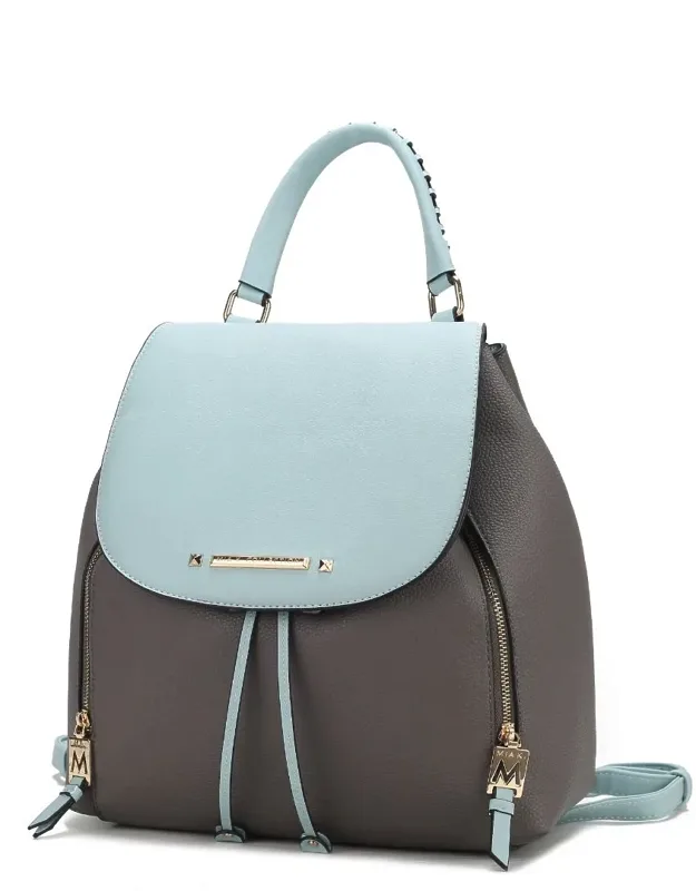 Kimberly Vegan Leather Fashion Backpack With Gold Tone Embellishments And Adjustable Strap
