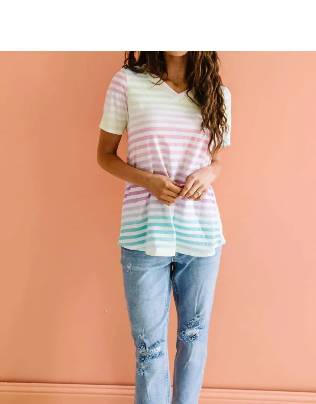 Striped V-neck Tee