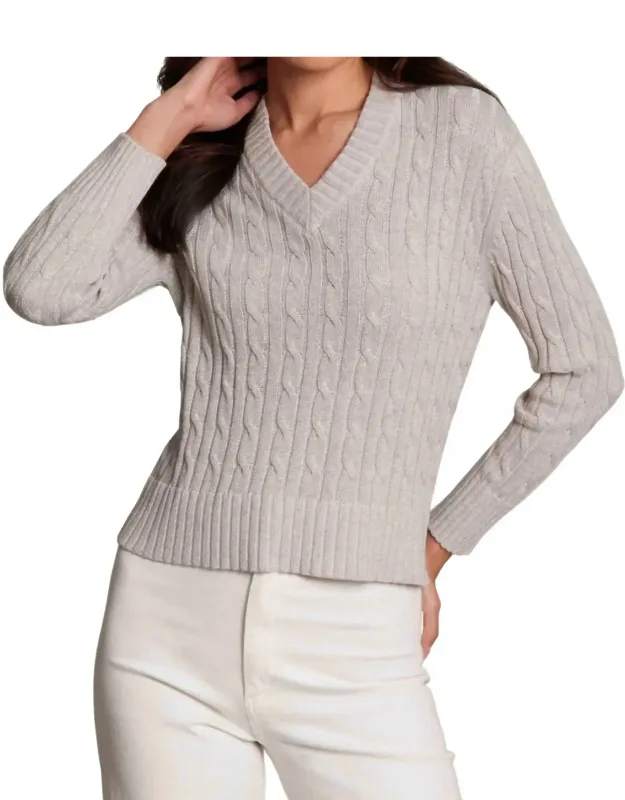 Lurex Cable V Neck Sweater
