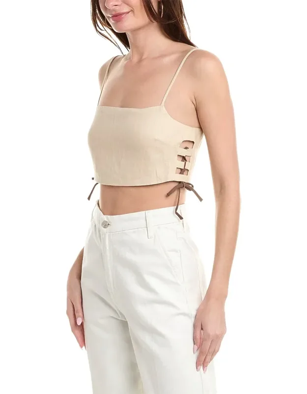 Luisa Linen Crop Top With Adjustable Straps And Lace-up Sides
