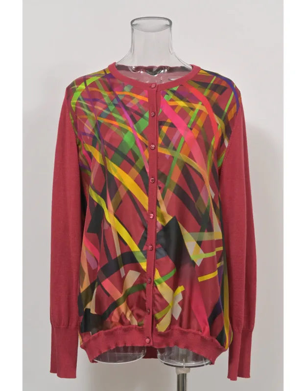 Twin Set Crew Neck Cardigan In Abstract Print Wool