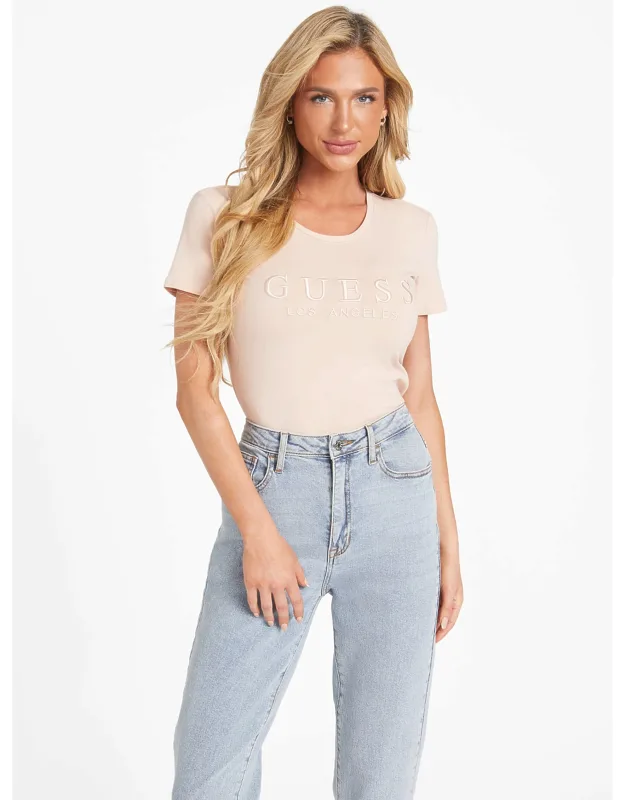 Lizza Tee With Monochromatic Embroidered Logo And Crew Neckline