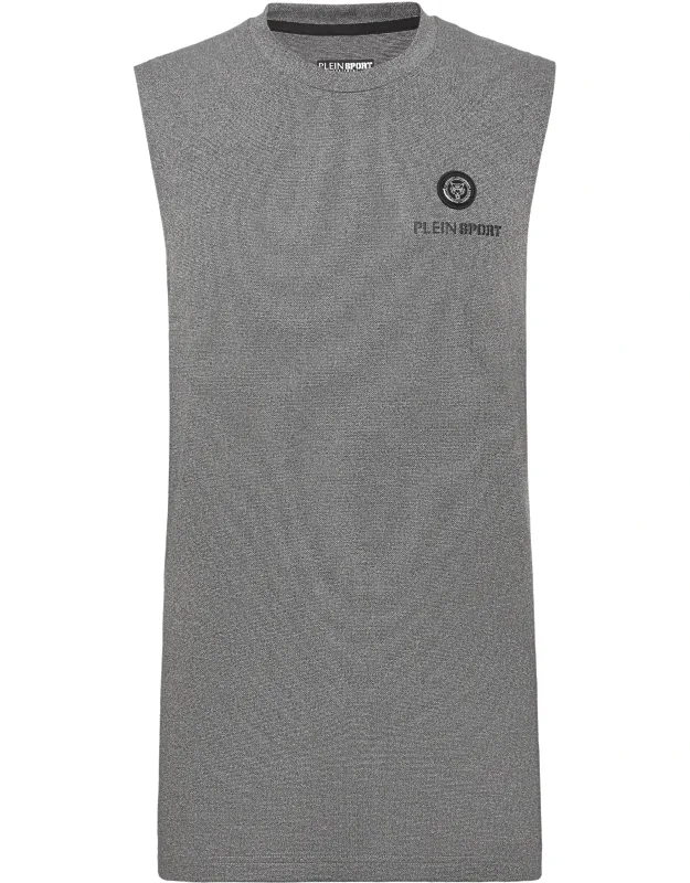 Sleeveless T-shirt Round Neck With Framis Pattern Print And Rubberized Logo
