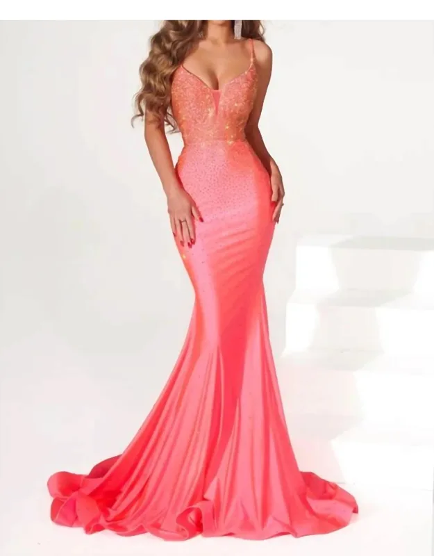 Jeweled Cutout Back Prom Dress