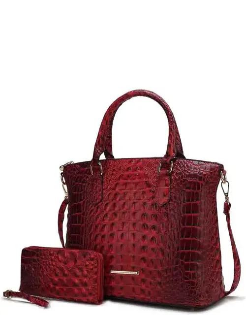 Liora Tote Bag With Wallet, Croc Embossed Vegan Leather Handbag Purse