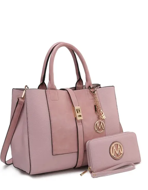 Yola Satchel Handbag With Matching Wallet And Gold Tone Hardware