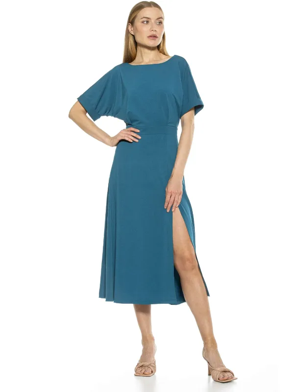Lana Midi Dress With Boatneck And Leg Slit