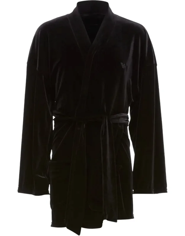 Velvet Embroidered Logo Belted Robe Jacket
