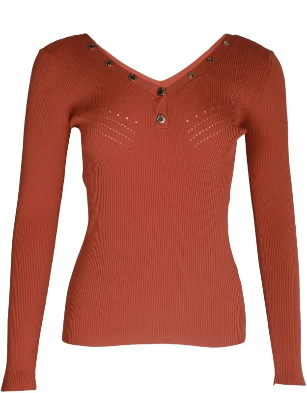 Ribbed Long Sleeve V-neck Sweater