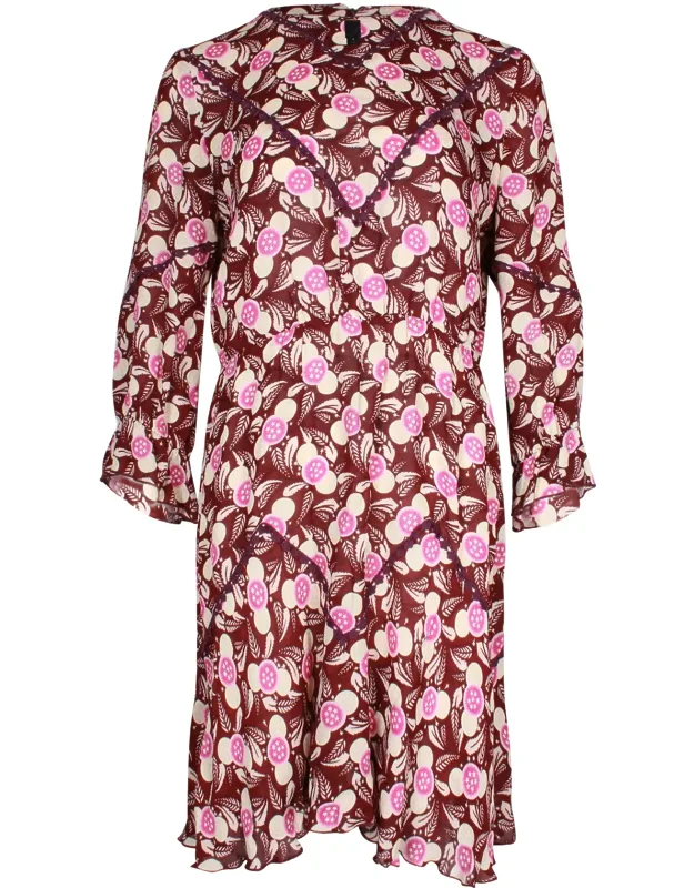 Lace-trimmed Floral Print Mini Dress