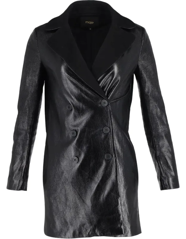 Double-breasted Coat In Leather