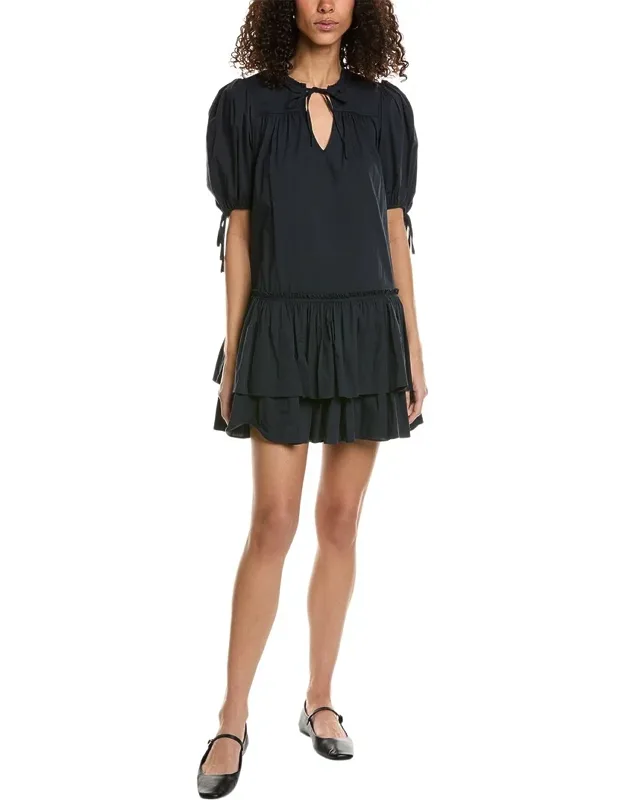 Jessalyn Mini Dress With Split Neckline And Ruffle Trim